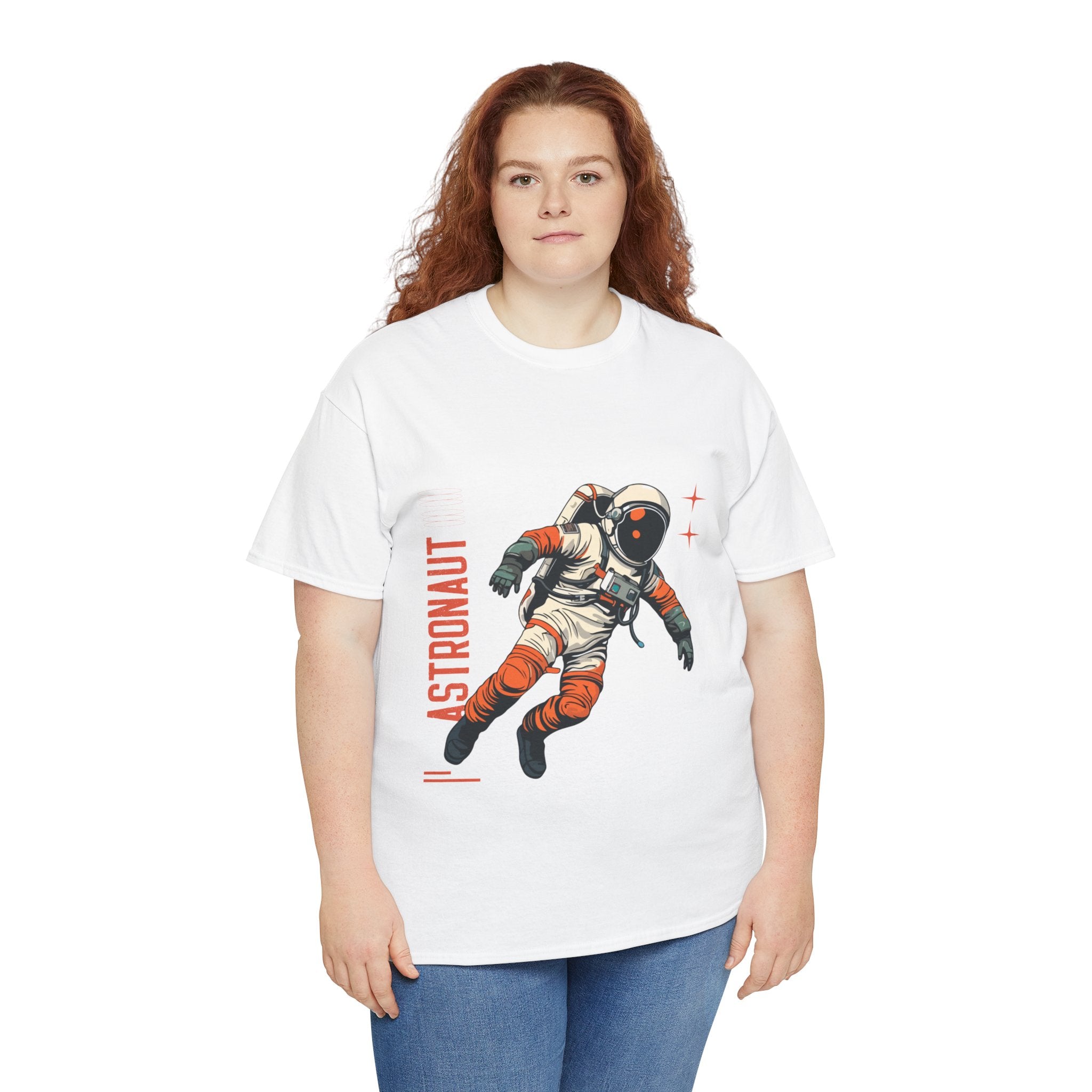 Orange Black Astronaut Retro Business Tee | Vintage Space Graphic T-Shirt | Gildan 5000 Unisex Heavy Cotton Shirt | Streetwear Style