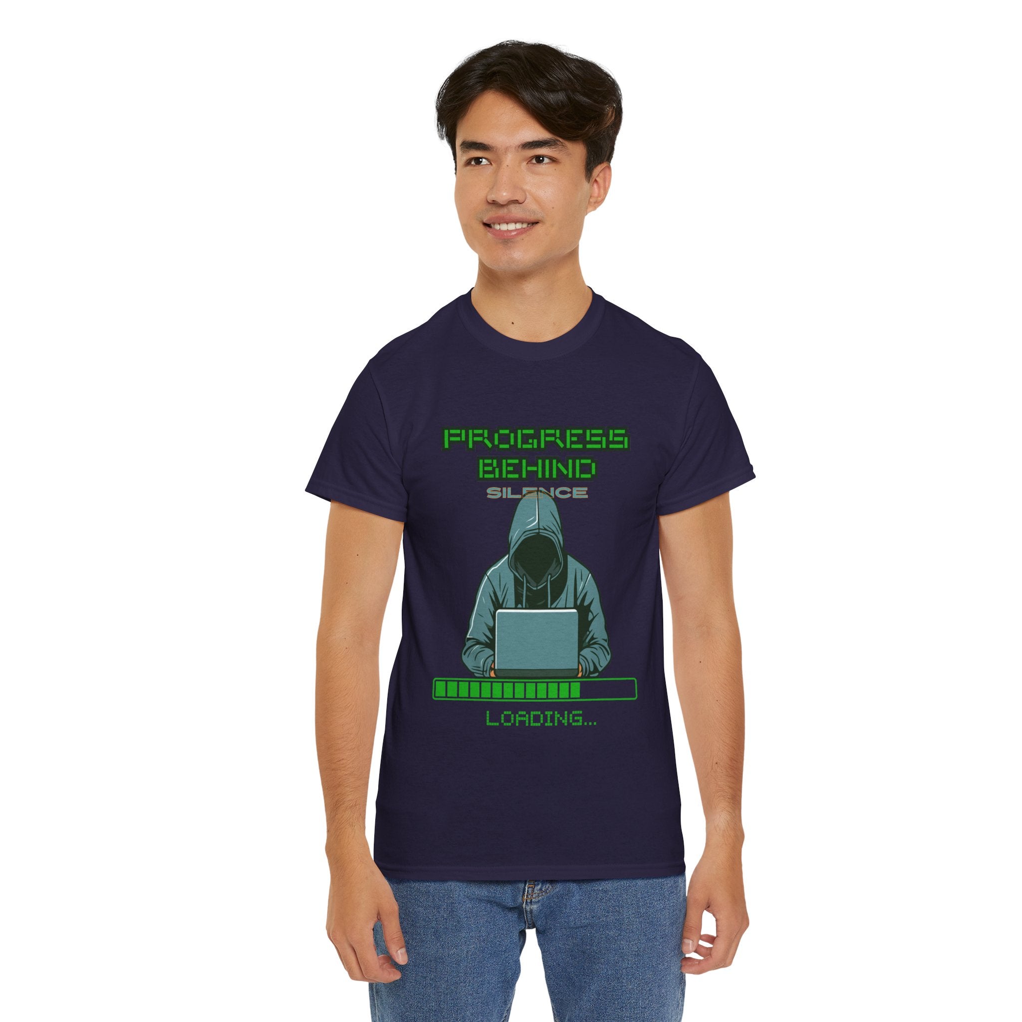 Green Retro Matrix Loading T-Shirt | Hacker Aesthetic Graphic Tee | Coding Streetwear Shirt | Gildan 5000 Unisex Cotton Tee