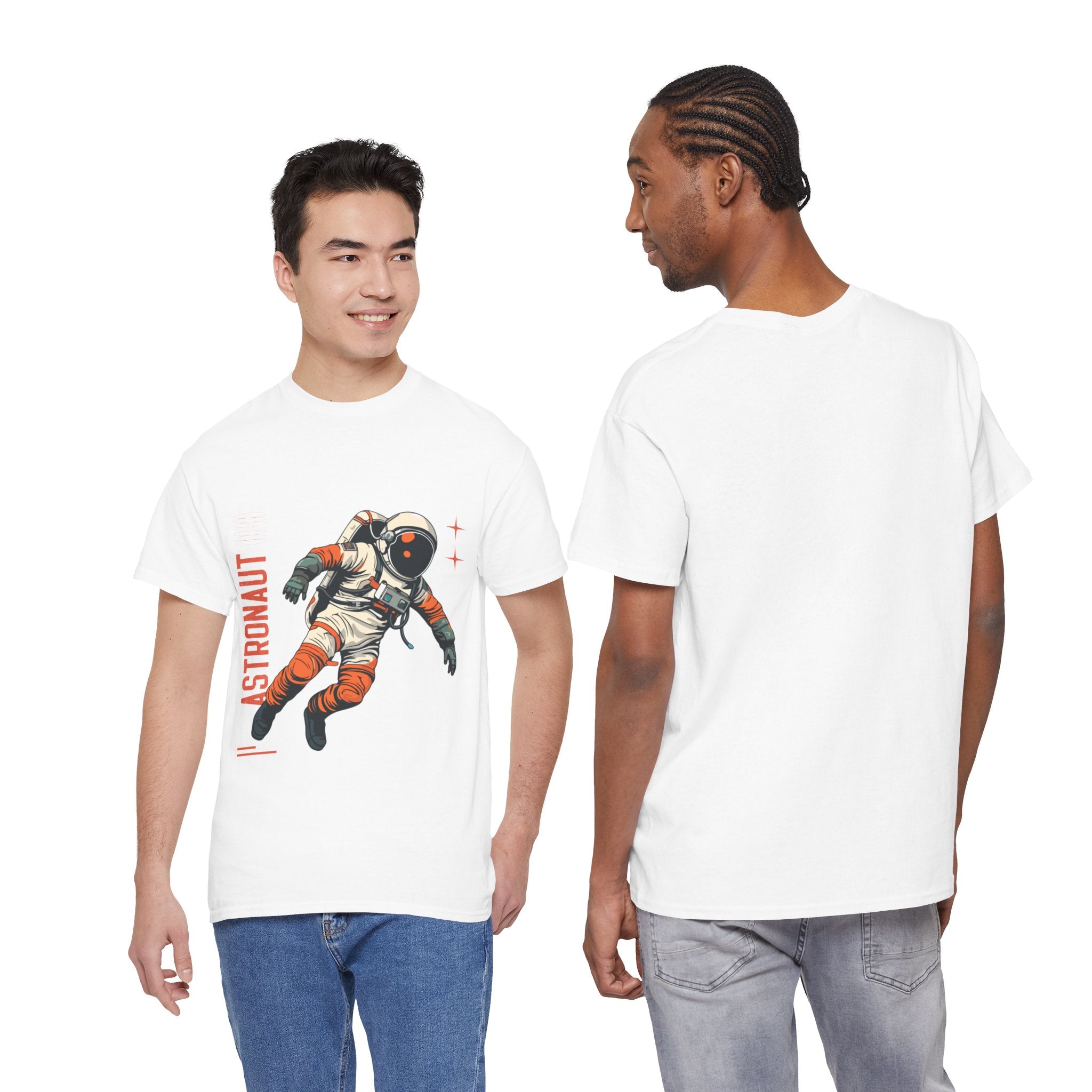 Orange Black Astronaut Retro Business Tee | Vintage Space Graphic T-Shirt | Gildan 5000 Unisex Heavy Cotton Shirt | Streetwear Style
