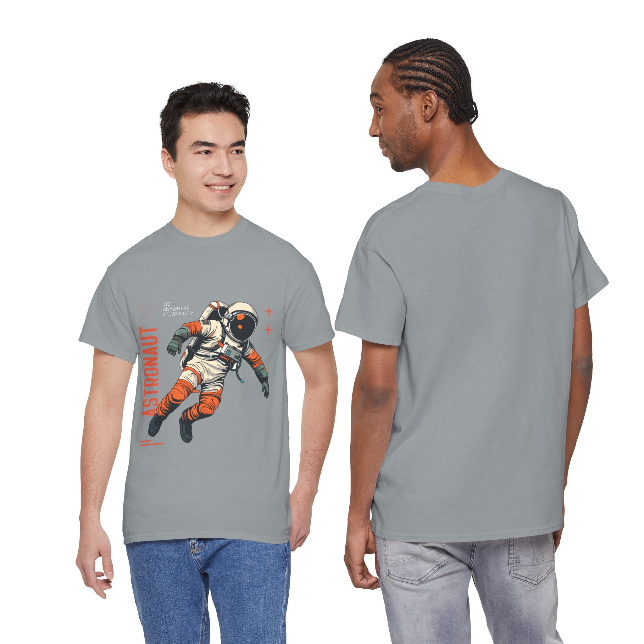 Orange Black Astronaut Retro Business Tee | Vintage Space Graphic T-Shirt | Gildan 5000 Unisex Heavy Cotton Shirt | Streetwear Style