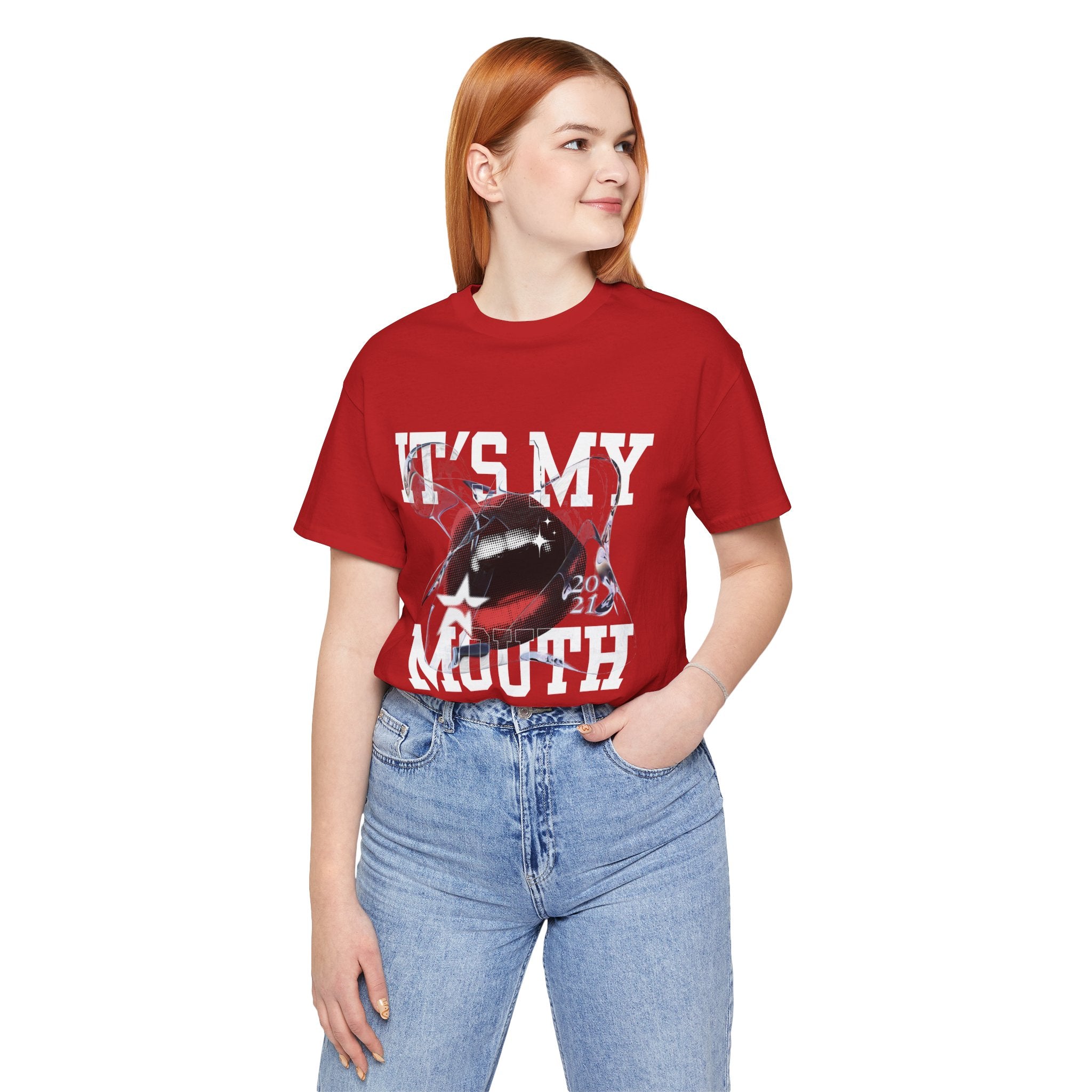 Red & White Streetwear Mouth T-Shirt | Abstract Graphic Tee | Modern Art Aesthetic Shirt | Bella+Canvas 3001 Unisex Tee