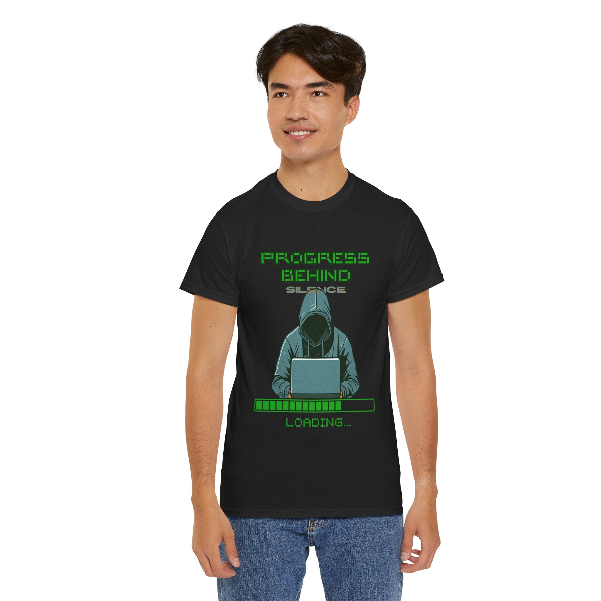 Green Retro Matrix Loading T-Shirt | Hacker Aesthetic Graphic Tee | Coding Streetwear Shirt | Gildan 5000 Unisex Cotton Tee