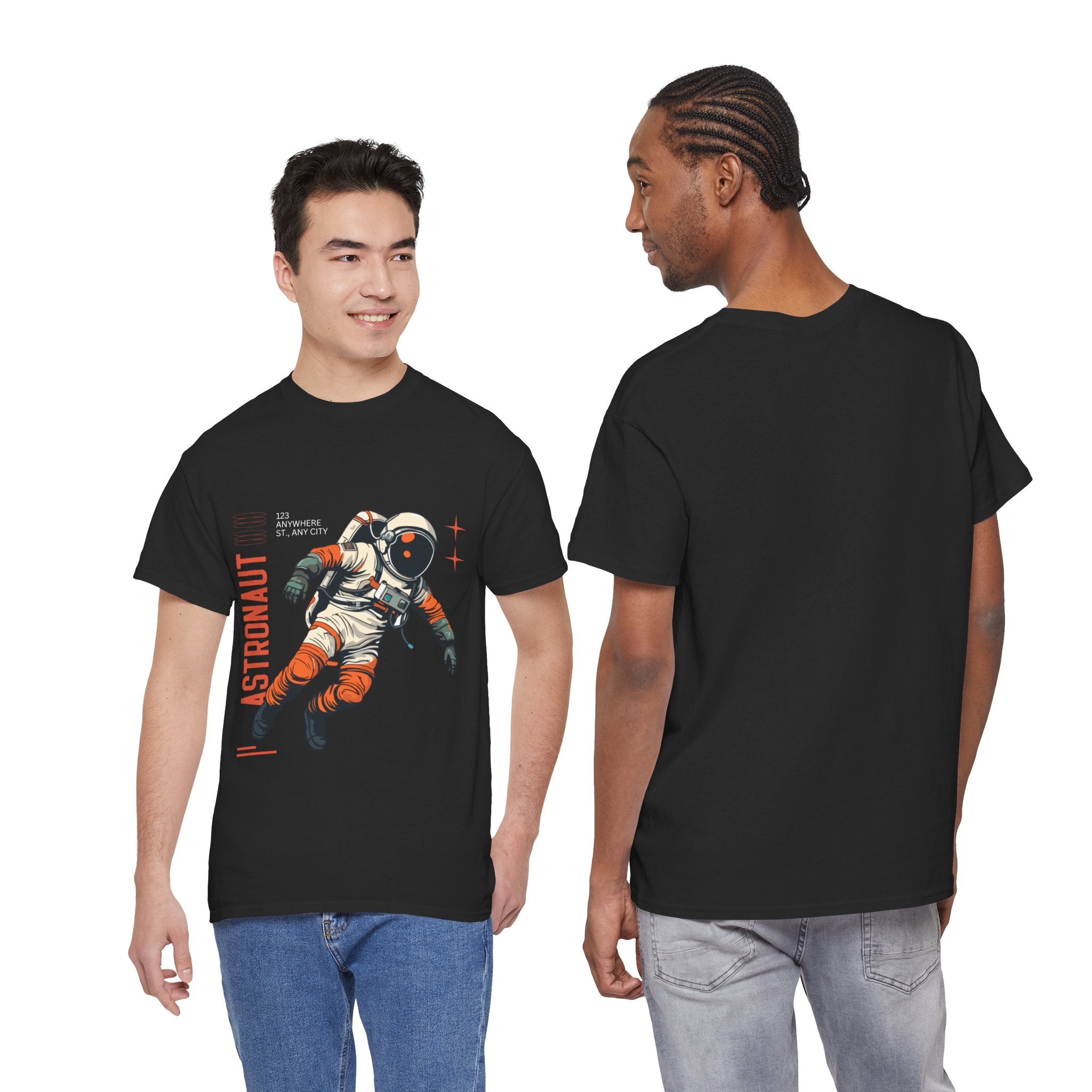 Orange Black Astronaut Retro Business Tee | Vintage Space Graphic T-Shirt | Gildan 5000 Unisex Heavy Cotton Shirt | Streetwear Style
