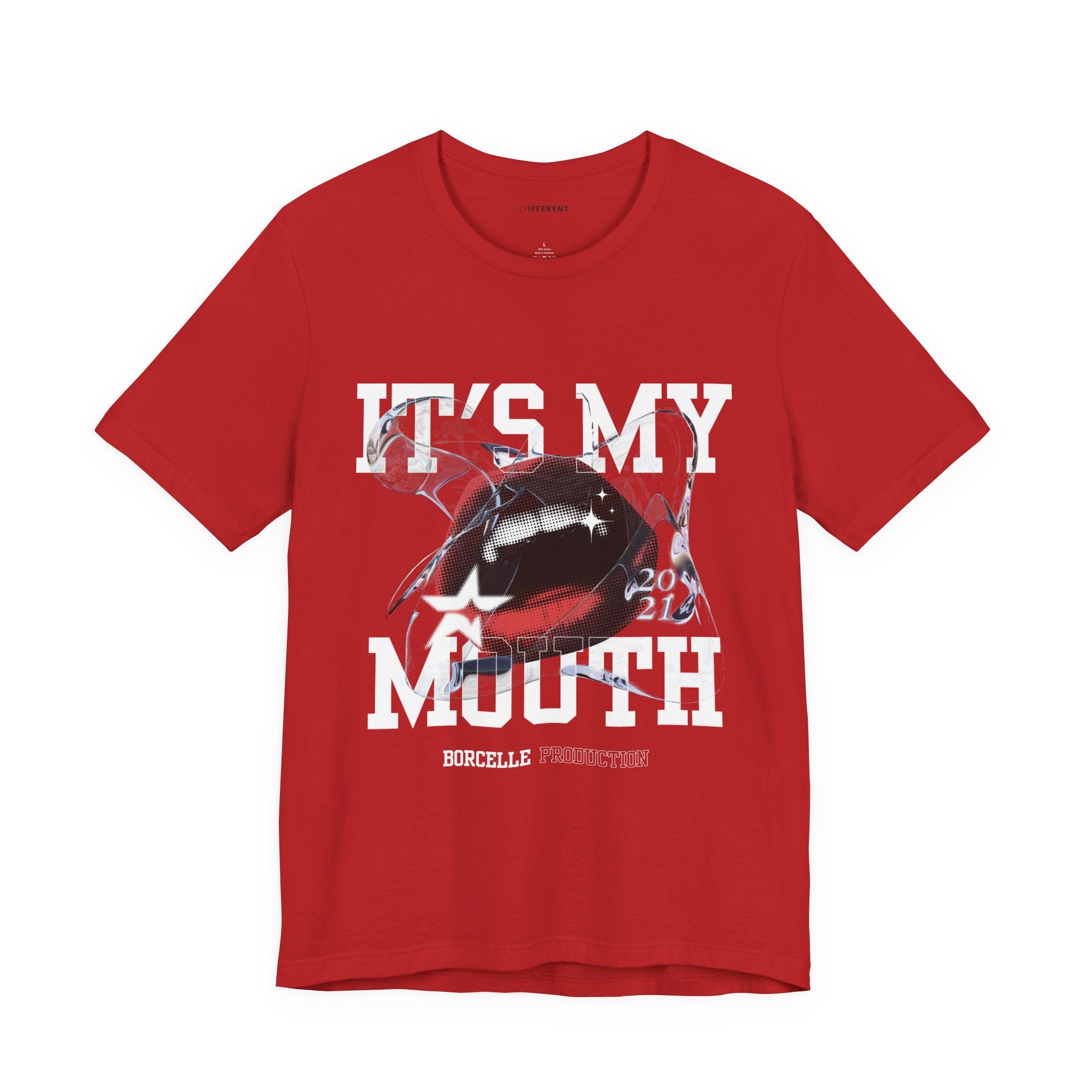 Red & White Streetwear Mouth T-Shirt | Abstract Graphic Tee