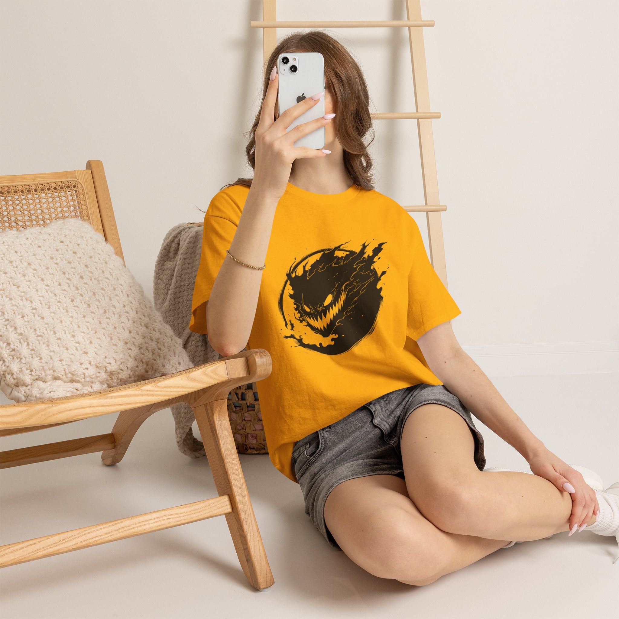 Graphic Tee — Black Flame Monster Smile T-Shirt