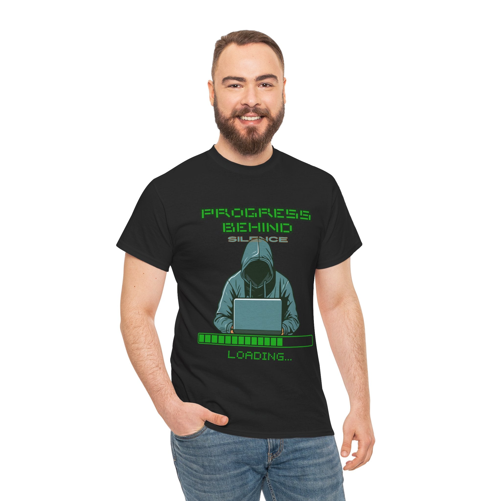 Green Retro Matrix Loading T-Shirt | Hacker Aesthetic Graphic Tee | Coding Streetwear Shirt | Gildan 5000 Unisex Cotton Tee