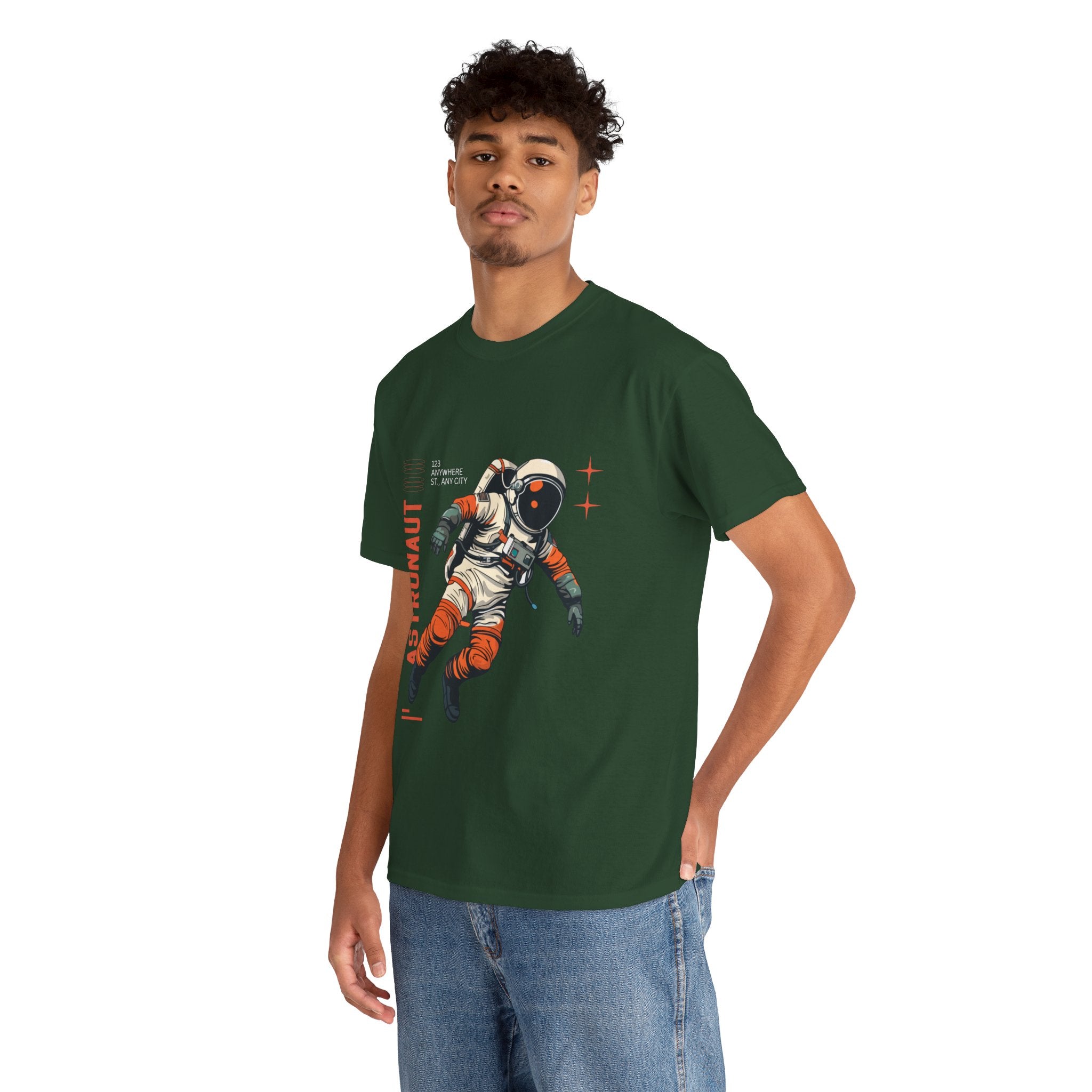 Orange Black Astronaut Retro Business Tee | Vintage Space Graphic T-Shirt | Gildan 5000 Unisex Heavy Cotton Shirt | Streetwear Style