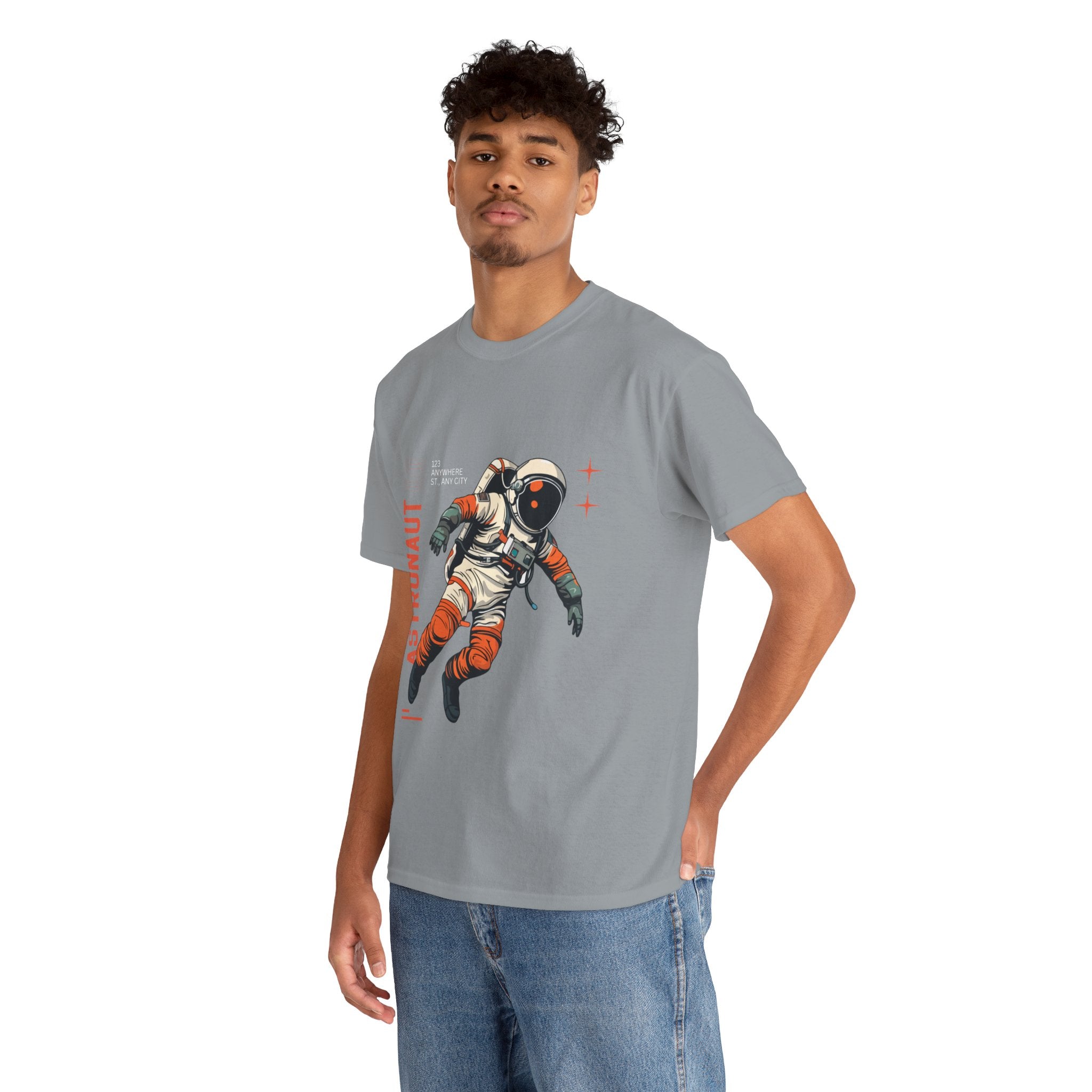 Orange Black Astronaut Retro Business Tee | Vintage Space Graphic T-Shirt | Gildan 5000 Unisex Heavy Cotton Shirt | Streetwear Style