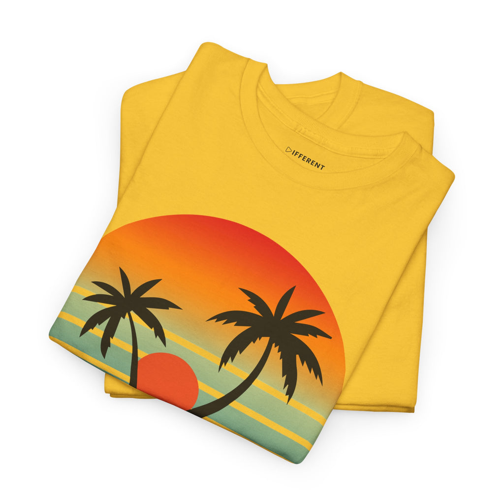 Colorful Vintage Retro Sunset T-Shirt | Gildan 5000 Heavy Cotton Tee | 70s Aesthetic Graphic Shirt | Summer Vibes Unisex Tee