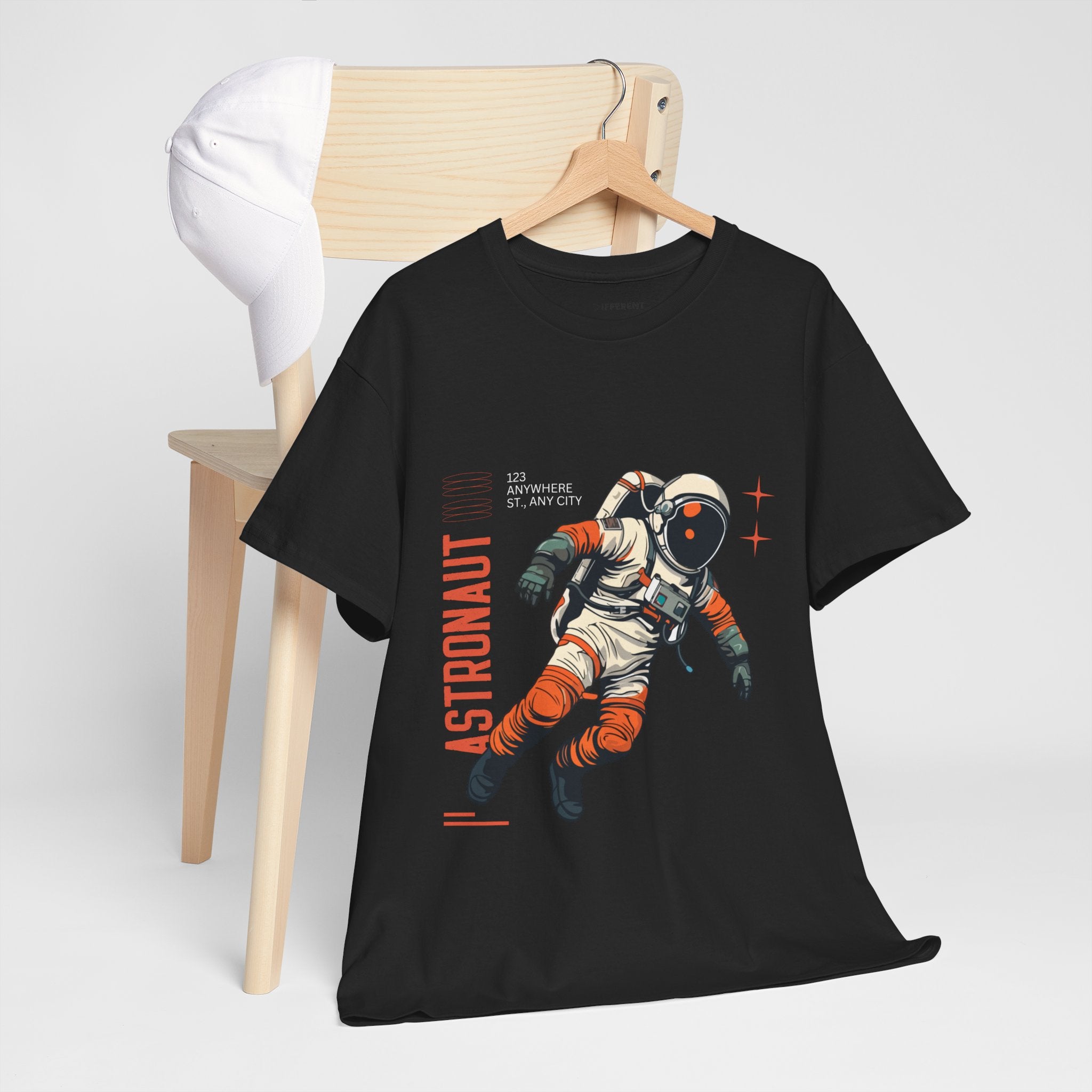 Orange Black Astronaut Retro Business Tee | Vintage Space Graphic T-Shirt | Gildan 5000 Unisex Heavy Cotton Shirt | Streetwear Style