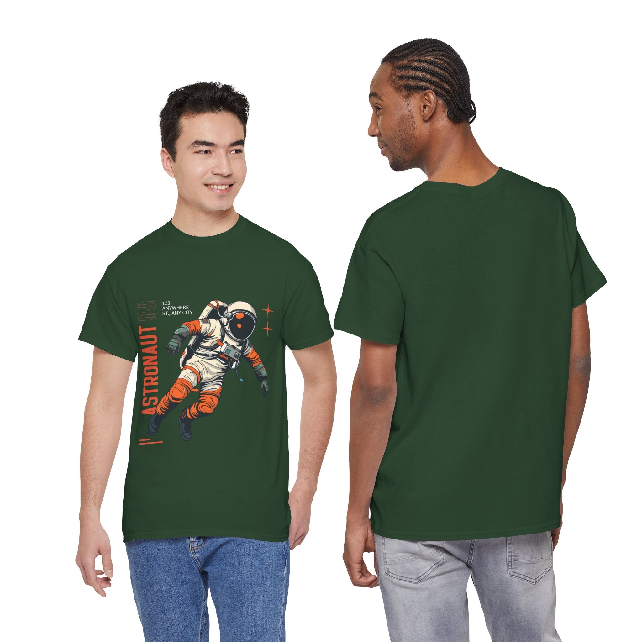Orange Black Astronaut Retro Business Tee | Vintage Space Graphic T-Shirt | Gildan 5000 Unisex Heavy Cotton Shirt | Streetwear Style