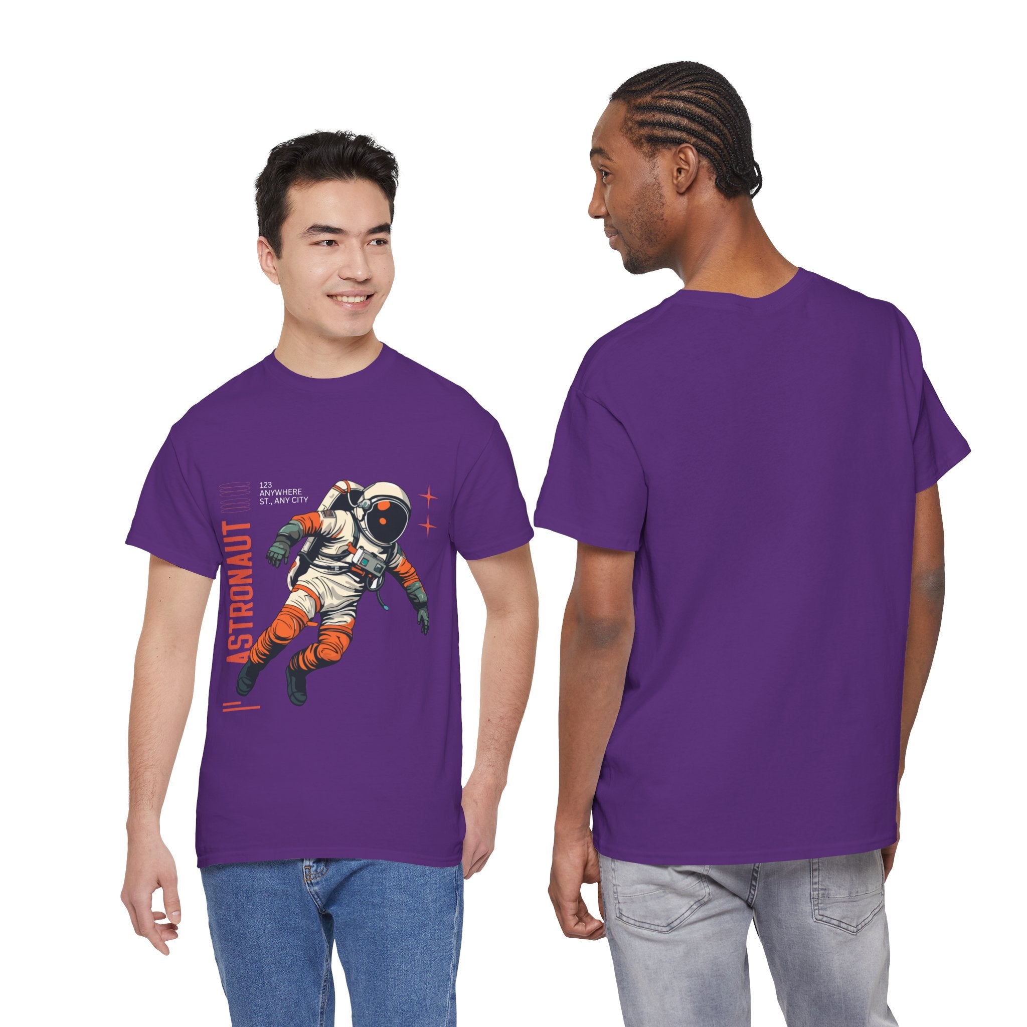 Orange Black Astronaut Retro Business Tee | Vintage Space Graphic T-Shirt | Gildan 5000 Unisex Heavy Cotton Shirt | Streetwear Style