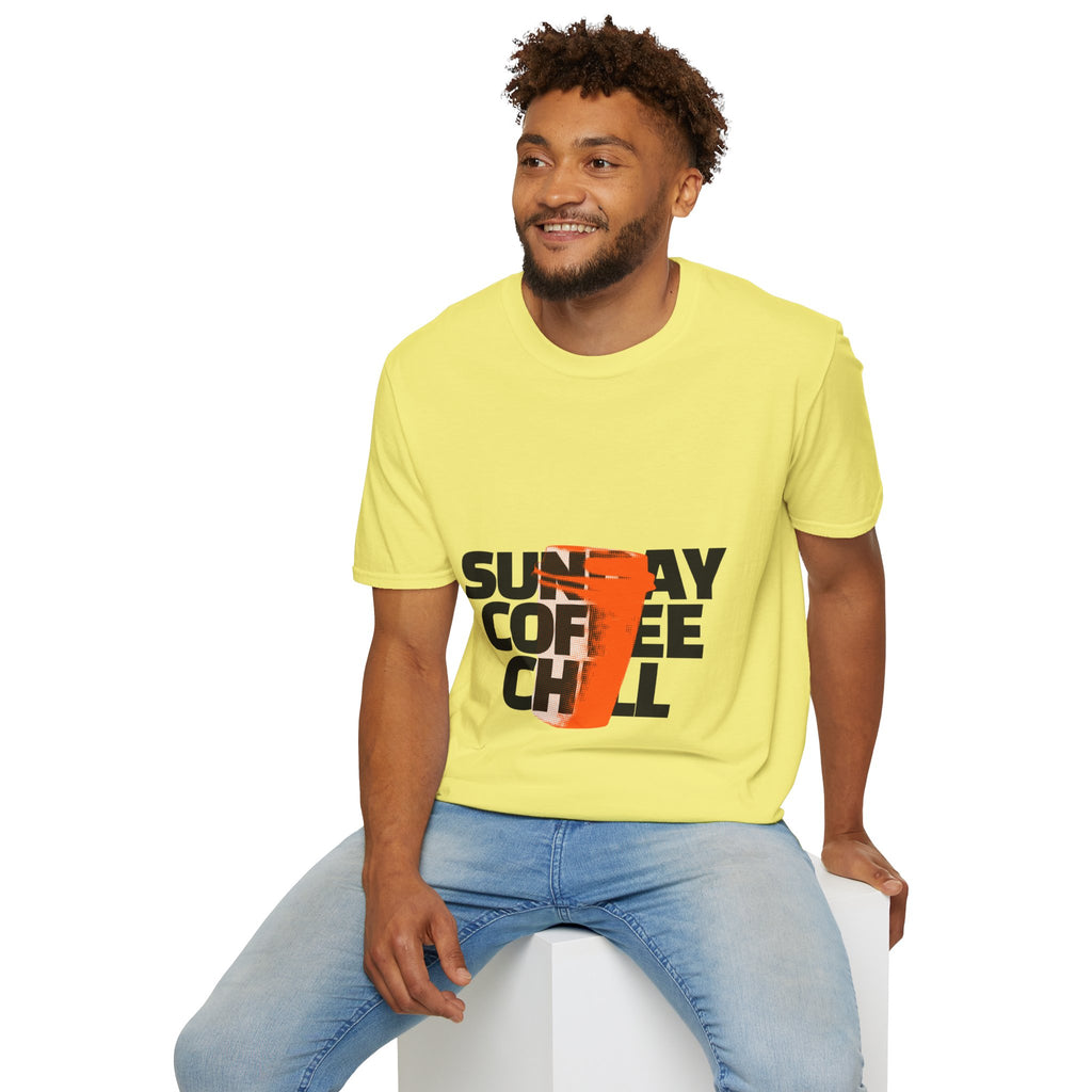 Sunday Coffee Chill T-Shirt | Cozy Aesthetic Graphic Tee | Gildan 64000 Softstyle Shirt | Relaxed Weekend Vibes