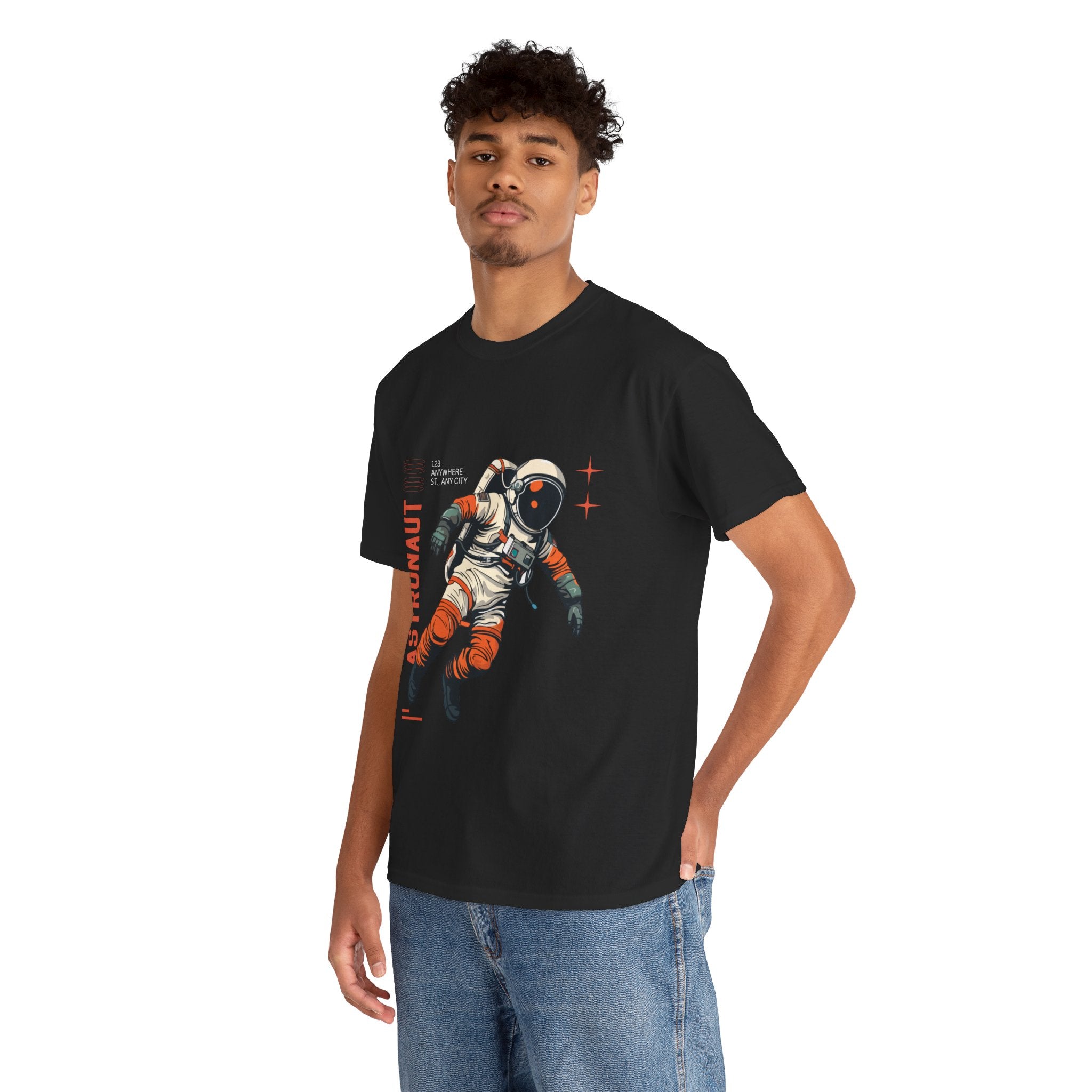 Orange Black Astronaut Retro Business Tee | Vintage Space Graphic T-Shirt | Gildan 5000 Unisex Heavy Cotton Shirt | Streetwear Style