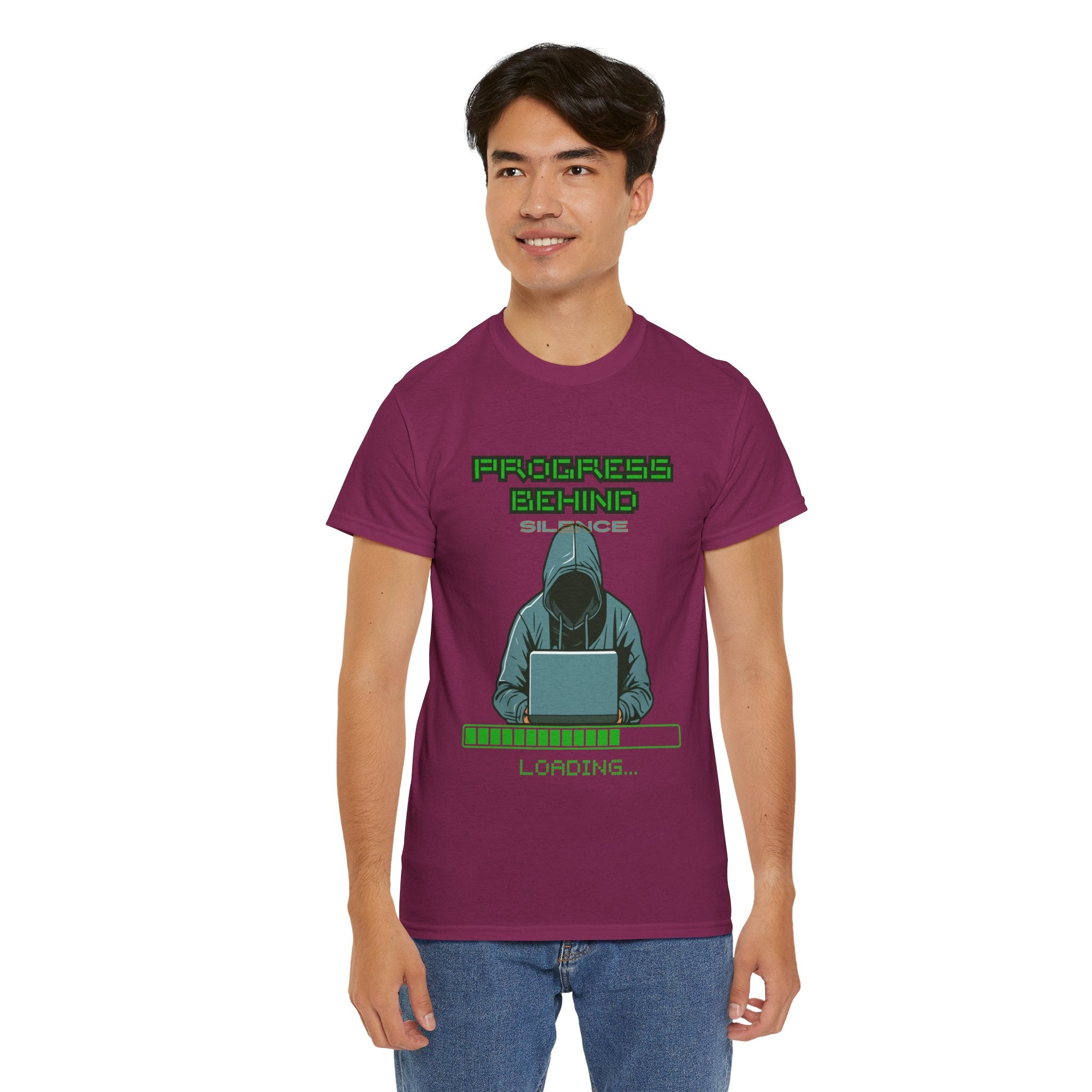 Green Retro Matrix Loading T-Shirt | Hacker Aesthetic Graphic Tee | Coding Streetwear Shirt | Gildan 5000 Unisex Cotton Tee