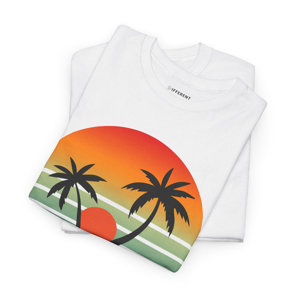 Colorful Vintage Retro Sunset T-Shirt | Gildan 5000 Heavy Cotton Tee | 70s Aesthetic Graphic Shirt | Summer Vibes Unisex Tee