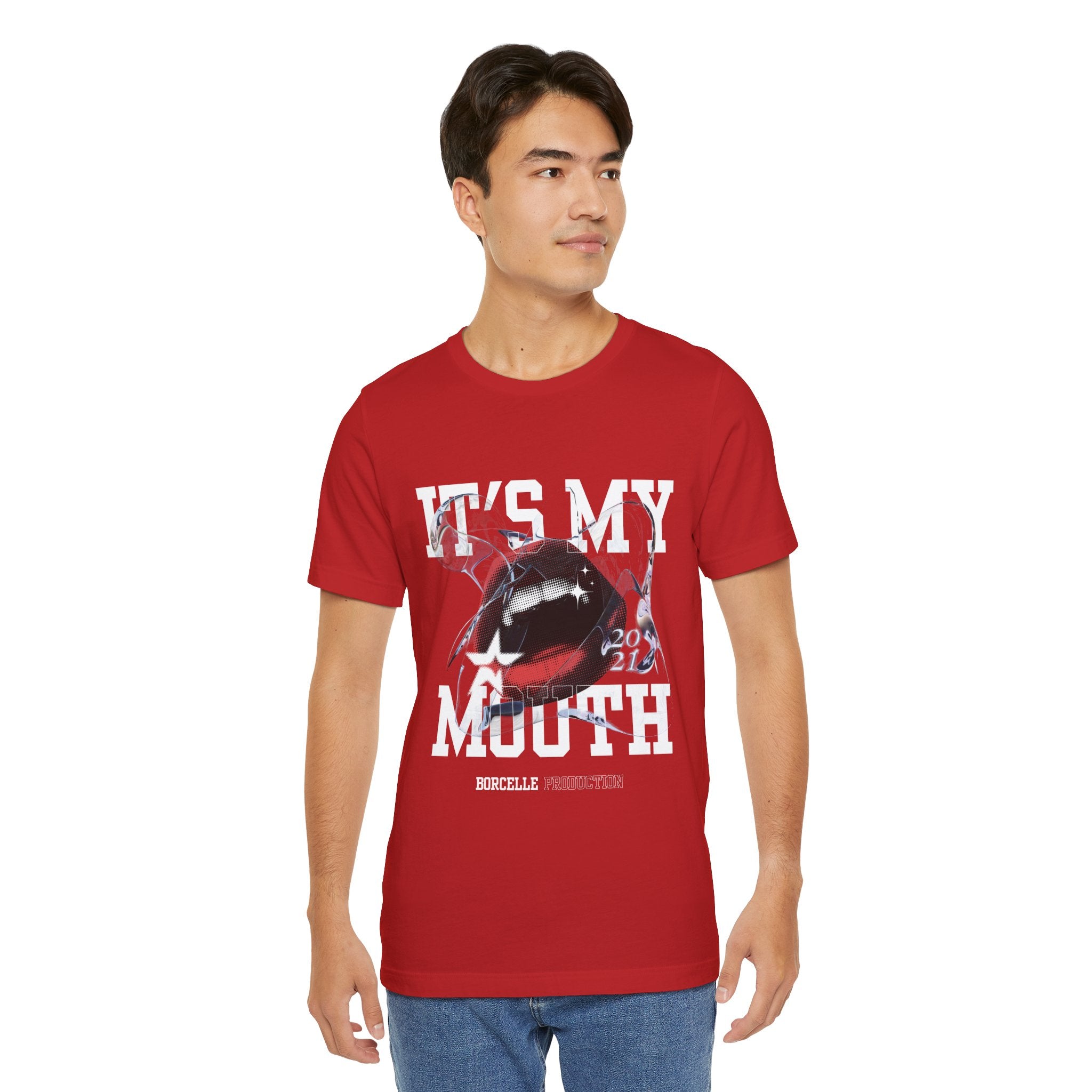 Red & White Streetwear Mouth T-Shirt | Abstract Graphic Tee | Modern Art Aesthetic Shirt | Bella+Canvas 3001 Unisex Tee
